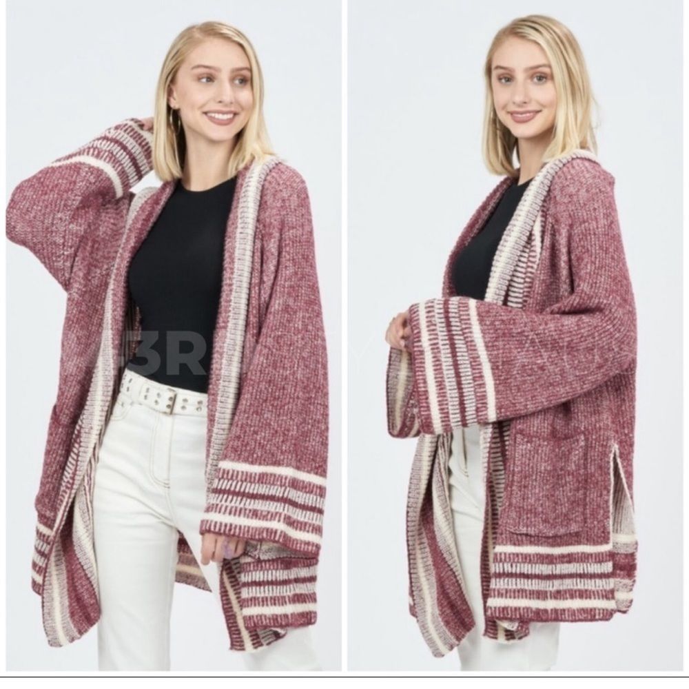 Boho oversized wine cardigan NWT
